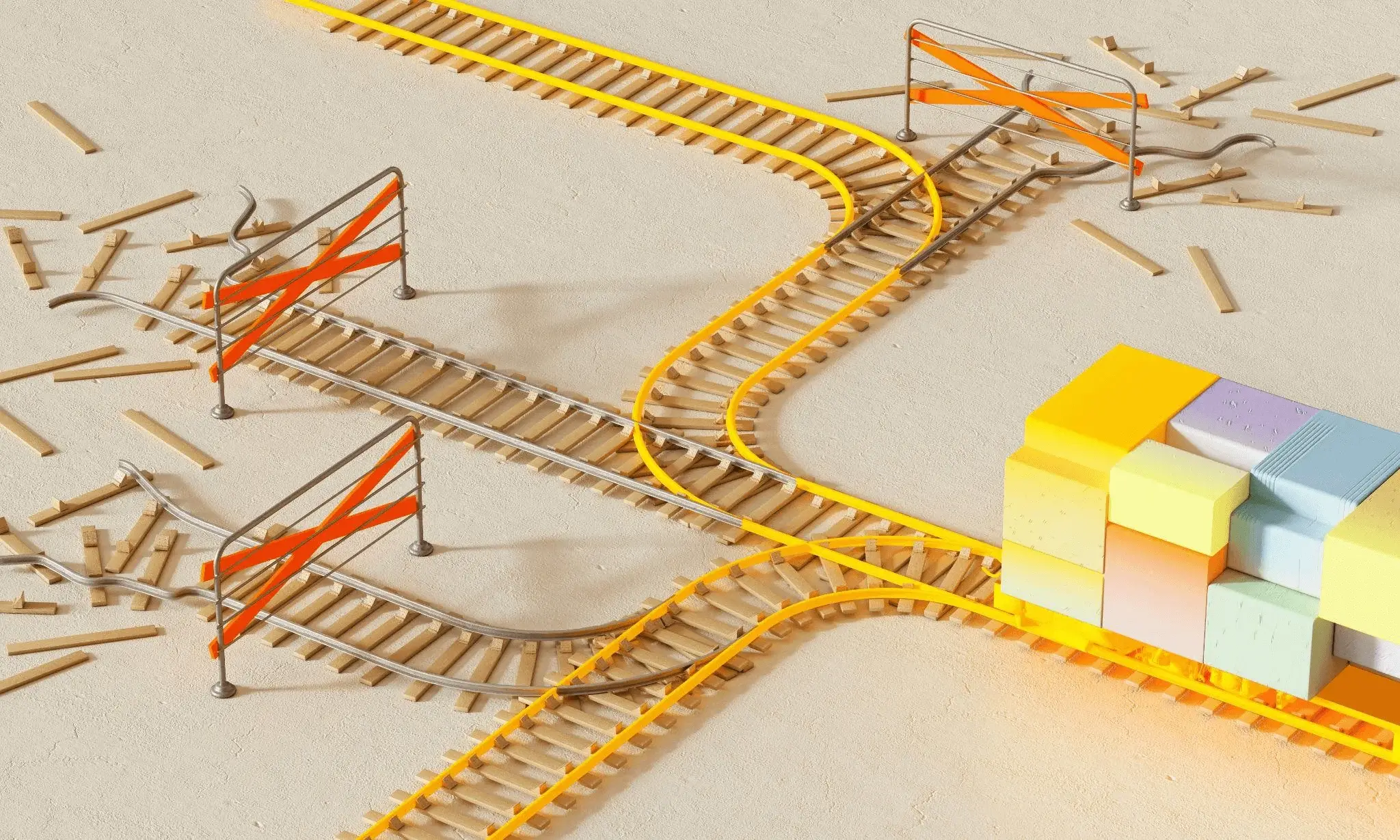 Abstract 3D illustration representing non-linear systems and data flow, ideal for conveying complex user journeys and real-world conversion funnel analysis.