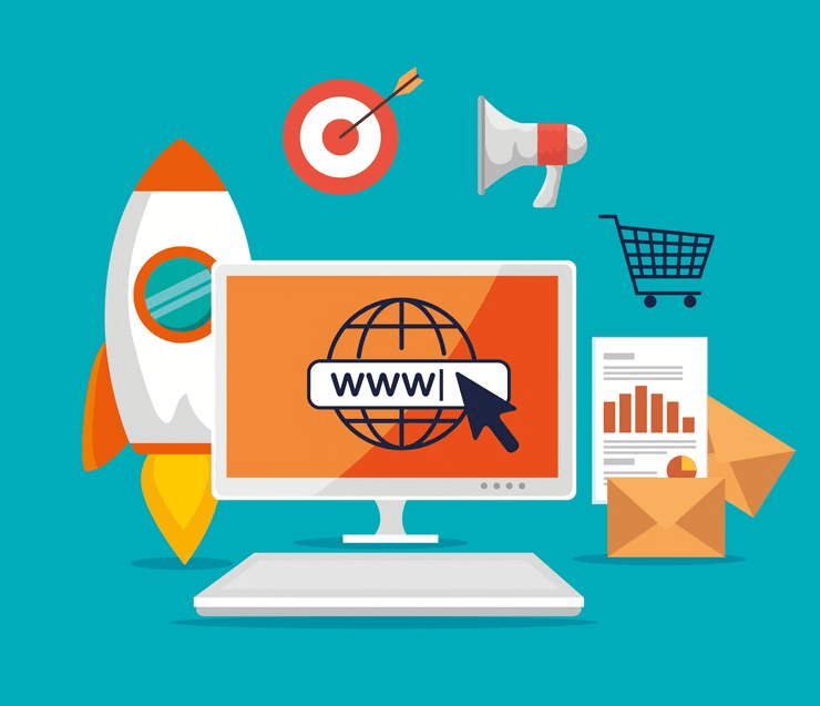 Illustration of digital marketing tools and a desktop screen representing strategies to increase Google Business Profile traffic.
