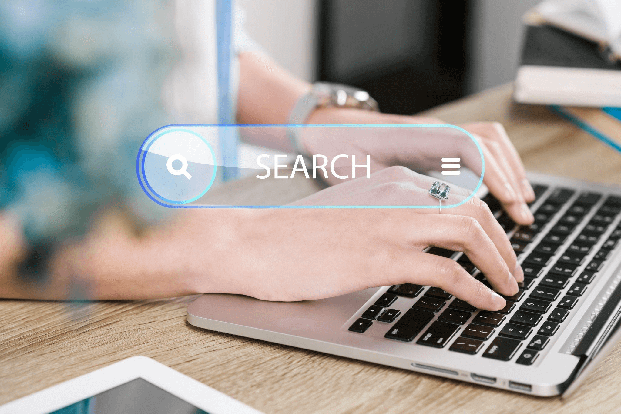 Illustration of a search bar on a homepage, representing the concept of semantic search and how search engines focus on user intent over keywords.