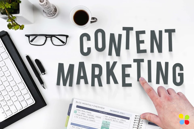 Content marketing written on table