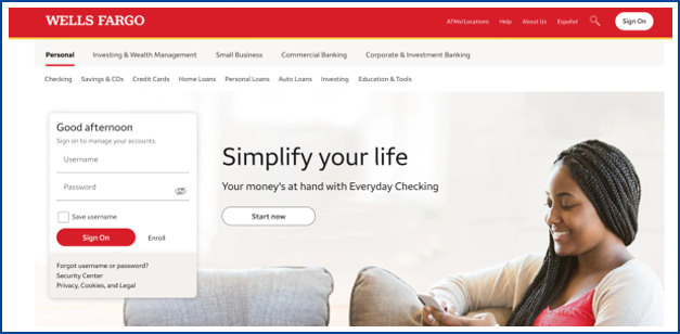 Corporate Website of Wells Fargo
