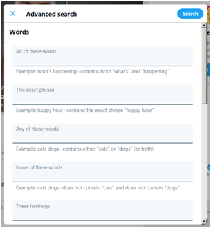 Screenshot of Twitter Advanced Search