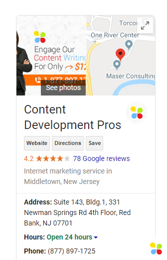 ContentDevelopmetnPros Google Business Page