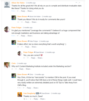 Comments section from a post on blog writing
