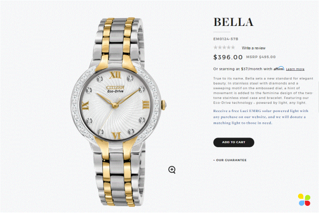 Product Description for Citizen Watch Bella